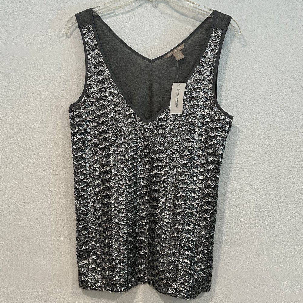 Banana Republic Black and Silver Sequin Tank Top